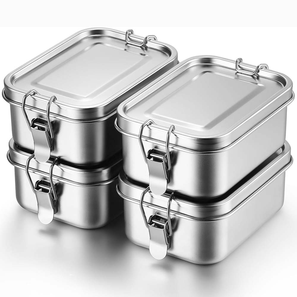 Food Storage Lock Box - 4 Stück Edelstahl-Bento-Box, Metall-Lunchbox, Lebensmittelaufbewahrungsbehälter mit