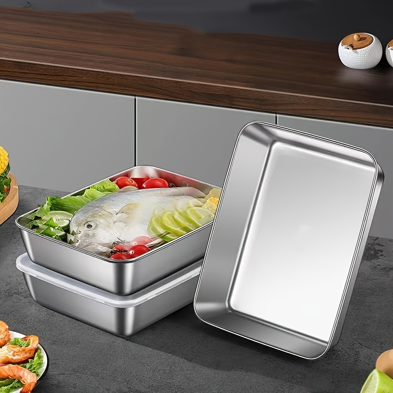 Food Storage Lunch Box - 3/6 Stück Edelstahl Rechteckige Lebensmittel-Aufbewahrungsschale mit