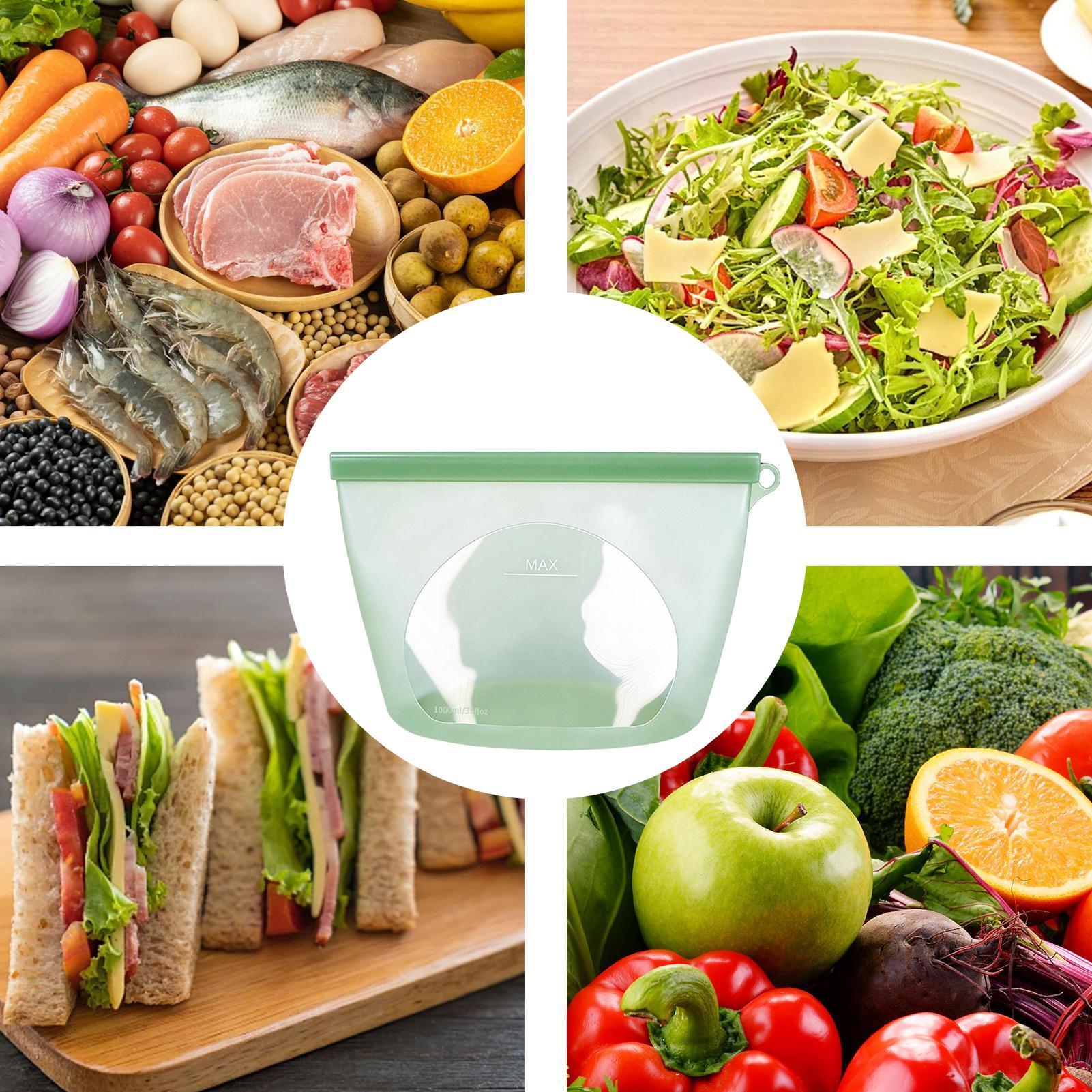 Food Storage Bags Zip Lock Pouch - Silikon-Ziplock-Beutel, 1000 ml, ofenfeste Beutel mit