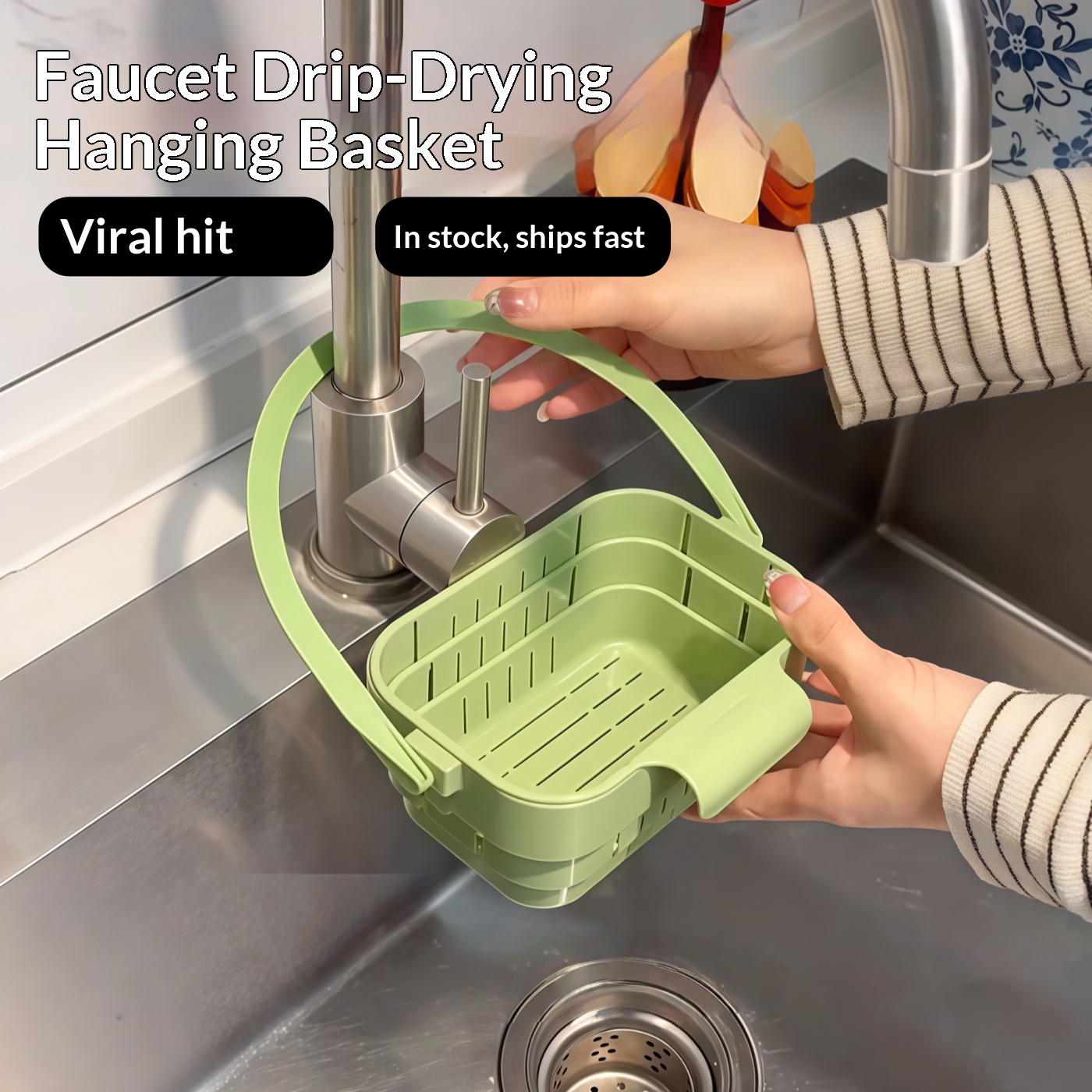 Food Storage With Colander - Faltbarer Spülbeckensiebkorb, Hängender Wasserhahn-Sieb, Abnehmbarer Lebensmittelrückstandsfilter,
