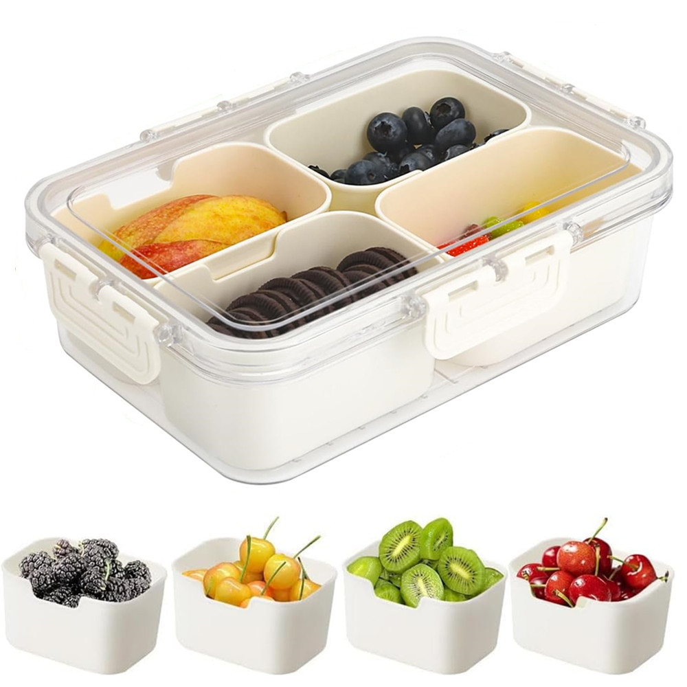 Food Storage Made Easy - Tragbare Lebensmittel-Aufbewahrungsbox, Snackbox, 4 Fächer mit