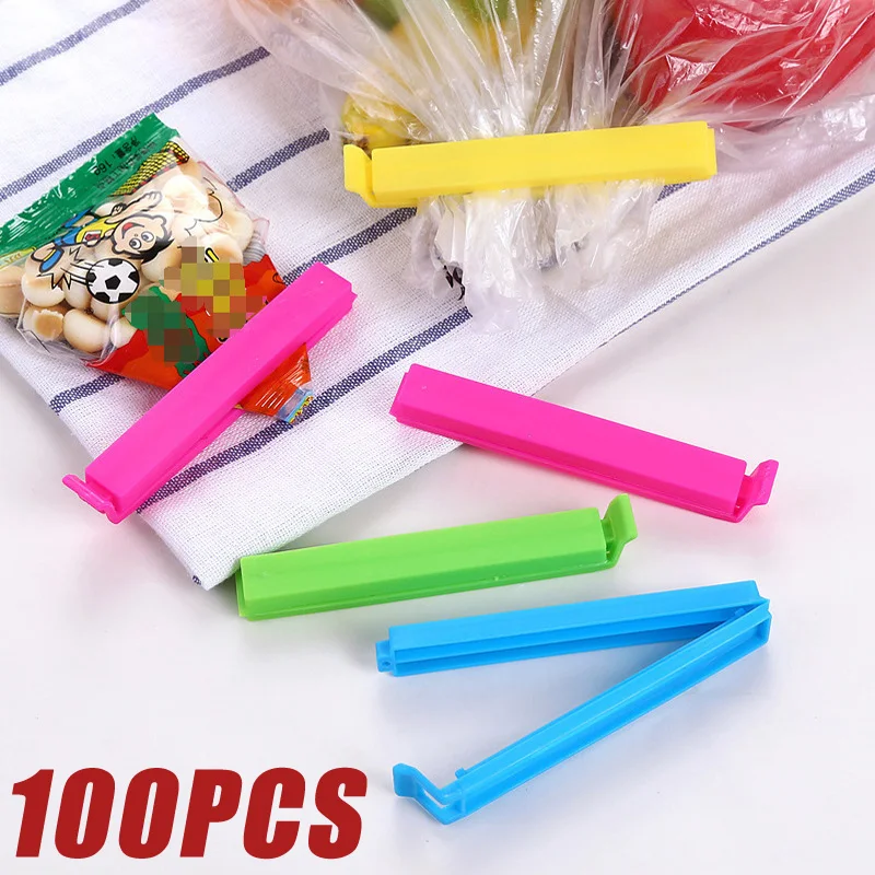 Food Storage Bags Reusable - 50/100 Stück Lebensmittelbeutel-Clips, Lebensmittelbeutel-Dichtungsklammern, mehrfarbig, wiederverwendbare