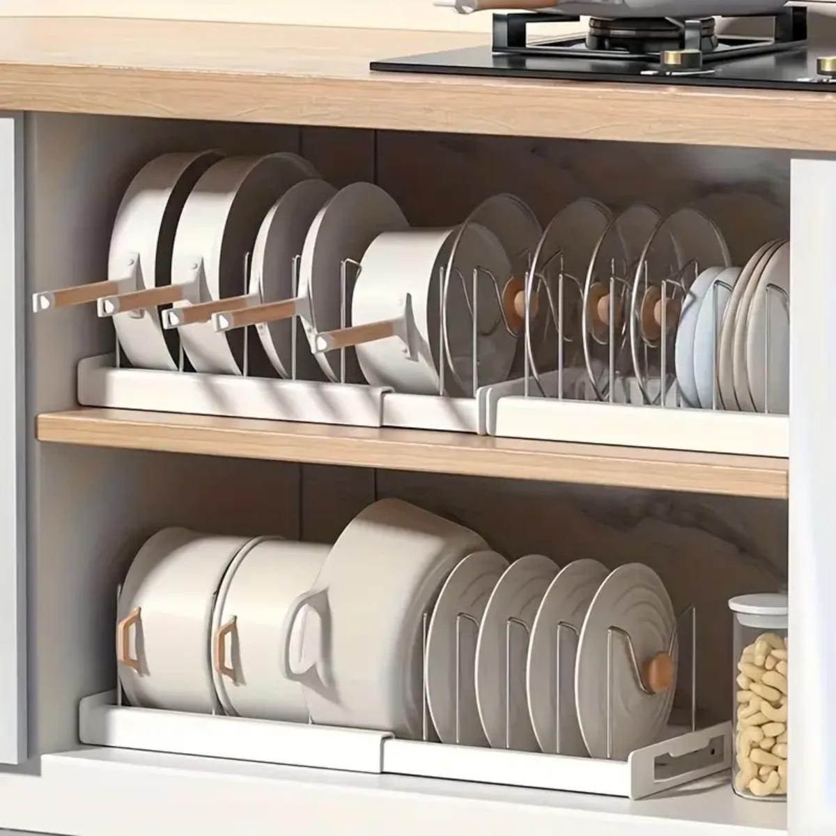Food Storage With Colander - Erweiterbarer Küchen-Topf- und Pfannenorganizer für Unterschränke