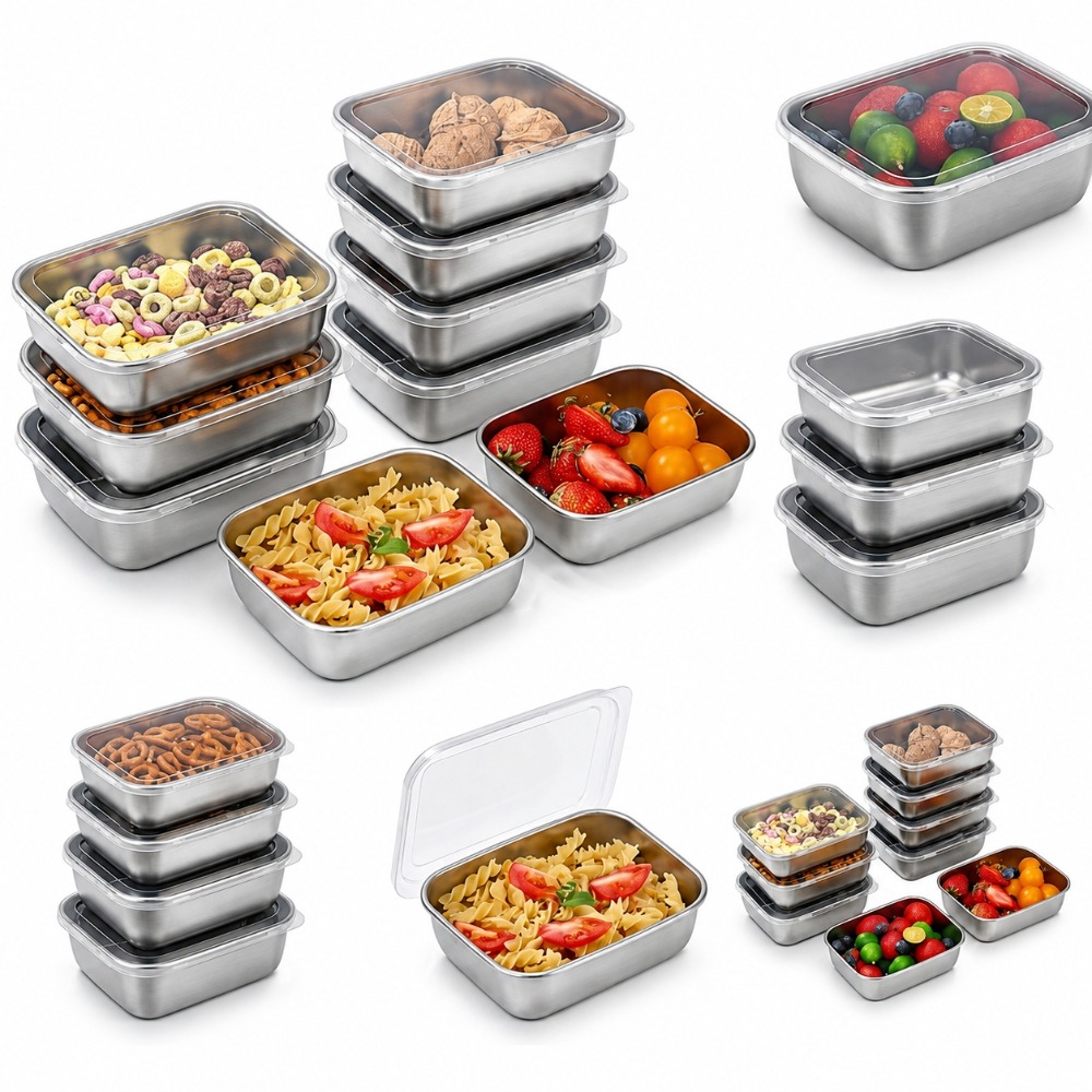 Food Storage Lunch Box - 6-teiliges Edelstahl-Lebensmittelbehälter-Set Auslaufsicher 6-teiliges Edelstahl-Lebensmittelbehälter-Set Lunchbox