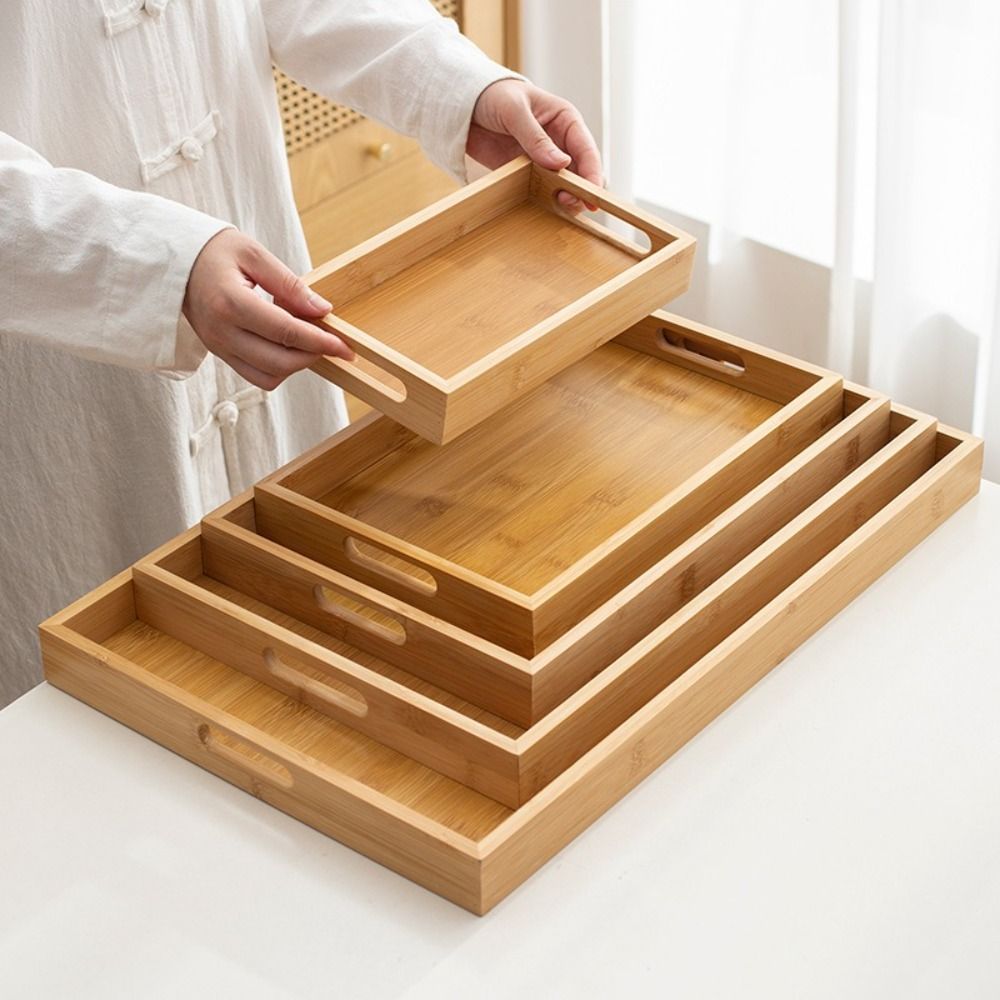 Food Storage Handling - Dekoratives Tablett Rechteckiges Bambus-Holztablett Naturholz Mit