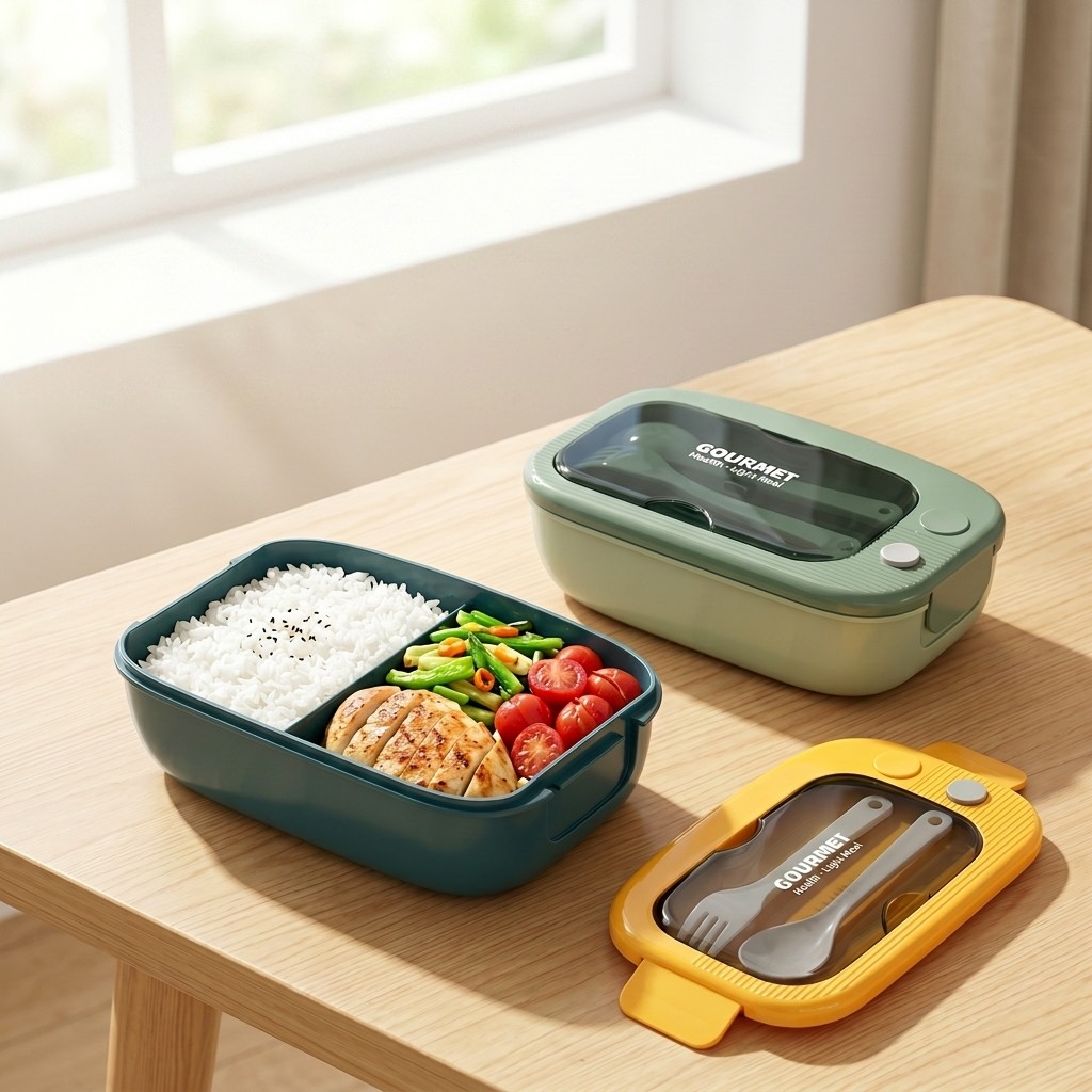 Food Storage Made Easy - Mikrowellengeeignete Plastik-Bento-Box mit 2 Fächern, Auslaufsichere