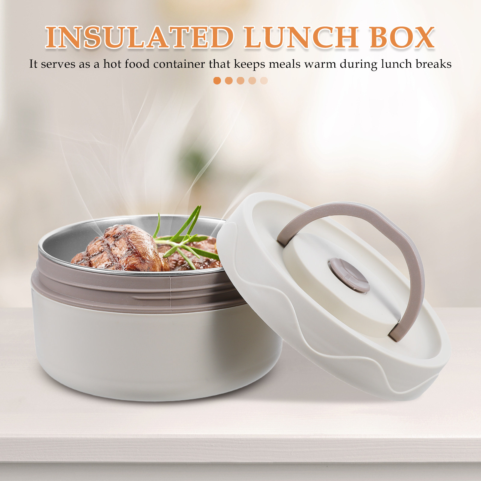 Food Storage Hot Box - 440 ml Edelstahl-Isolier-Lunchbox, auslaufsicherer Thermo-Lebensmittelbehälter, tragbarer