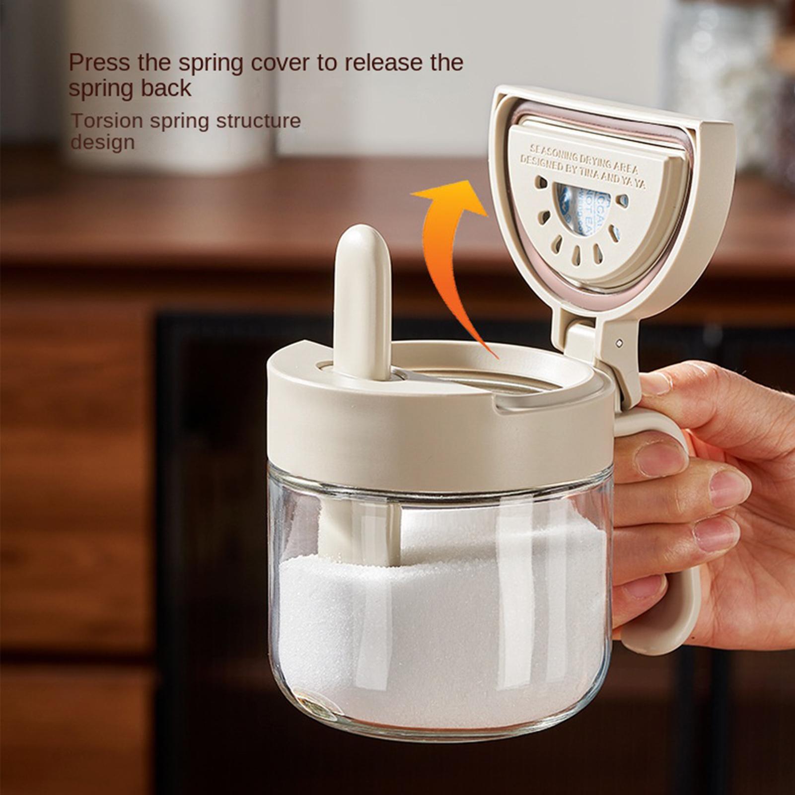 Food Storage Canister - Gewürzglas, auslaufsicherer Salzbehälter mit Löffel, Küchengewürzglas