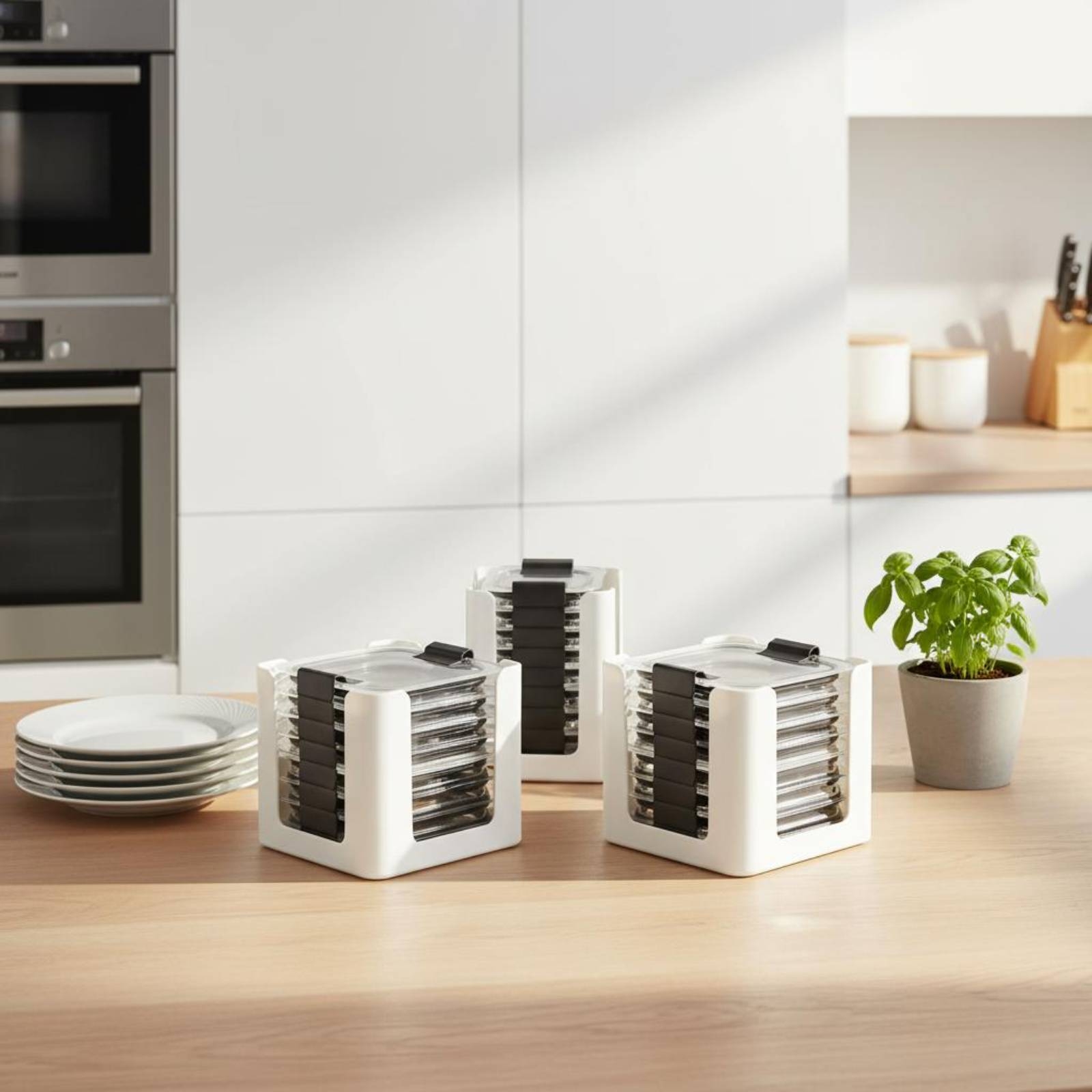 Food Storage Plastic Containers With Lids - 3-teiliges Deckel-Aufbewahrungsregal Rechteckiger Lebensmittelbehälter-Deckelorganizer Abgerundete Quadratische
